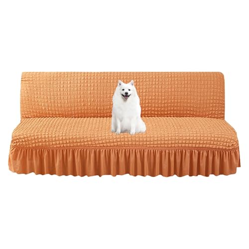 OwkHome Armloser Futonbezug Mit Rock – Seersucker-Stretch-Schonbezug for Faltbare Schlafsofas(Orange,S) von OwkHome