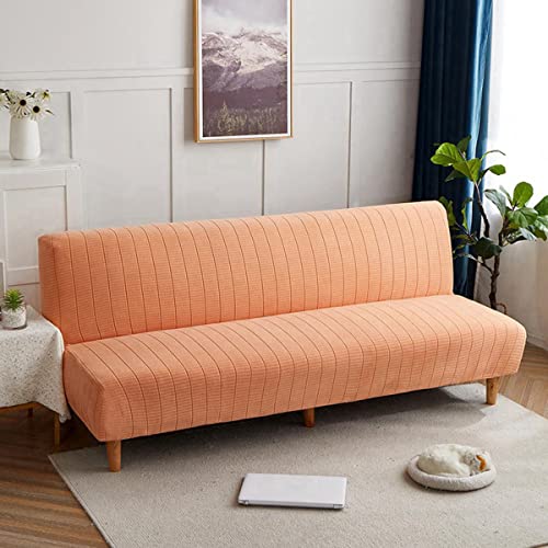 OwkHome Armloser Stretch-Sofabezug Mit Jacquard-Design, Möbelschutz Mit Elastischen Kanten for Futon Oder Loveseat, Weicher, Waschbarer Schlafsofabezug(Orange,L(190-210cm)) von OwkHome