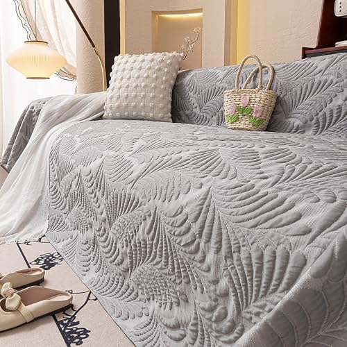 OwkHome Atmungsaktiver Sofabezug Aus Eisseide, Jacquard, Rutschfester Sofaschutz(Grey,71 * 102in) von OwkHome