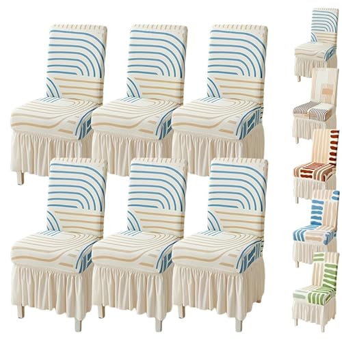 OwkHome Atmungsaktiver Stuhlbezug Mit Rock - Stretch Universal Schoner Set(A 6pcs) von OwkHome