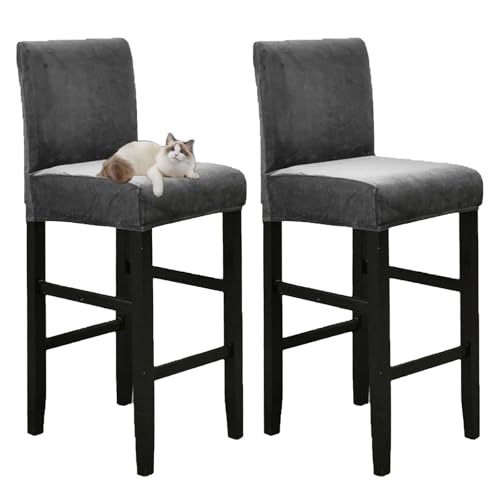 OwkHome Barhocker-Bezüge-Set Aus Samt, Kratzfeste Barhocker-Schonbezüge for Küchen- Und Esszimmerstühle(Dark Gray) von OwkHome
