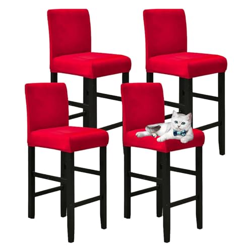 OwkHome Barhocker-Schonbezüge Aus Samt Mit Rückenlehnen-Set, Waschbare Elastische Bezüge for Küche Und Kneipe(Red,4 pcs) von OwkHome