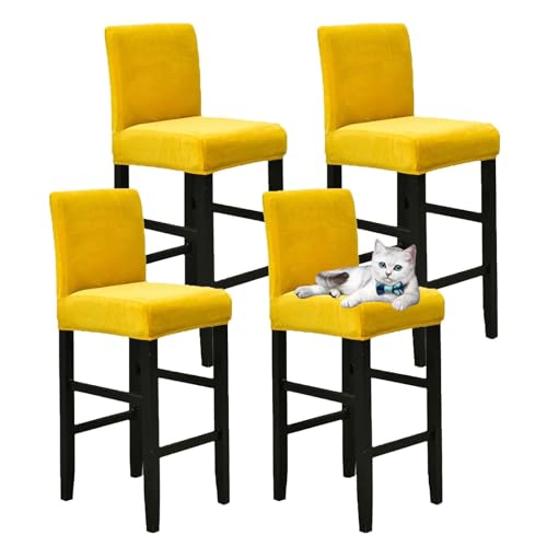 OwkHome Barhocker-Schonbezüge Aus Samt Mit Rückenlehnen-Set, Waschbare Elastische Bezüge for Küche Und Kneipe(Yellow,4 pcs) von OwkHome