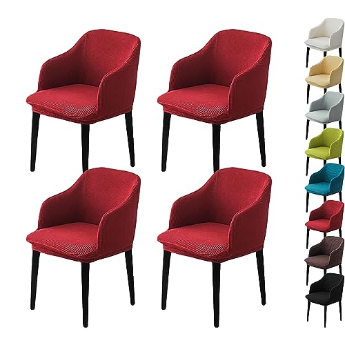 OwkHome Barhocker-Schonbezüge Mit Armlehnen Und Gebogener Rückenlehne, Dehnbarer Universalschutz for Theken- Und Küchenstühle(Red 4pcs) von OwkHome