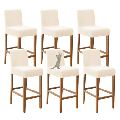 OwkHome Barhocker-Schonbezüge Mit Rückenlehne, Kratzfestes, Elastisches Stuhlhussen-Set for Kneipenstühle(Beige,Set of 6) von OwkHome