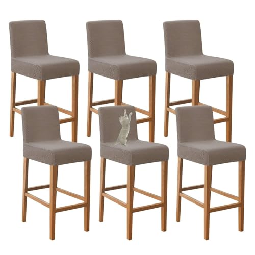 OwkHome Barhocker-Schonbezüge Mit Rückenlehne, Kratzfestes, Elastisches Stuhlhussen-Set for Kneipenstühle(Khaki,Set of 6) von OwkHome
