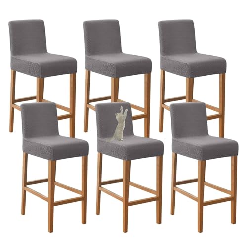 OwkHome Barhocker-Schonbezüge Mit Rückenlehne, Kratzfestes, Elastisches Stuhlhussen-Set for Kneipenstühle(Light Gray,Set of 6) von OwkHome