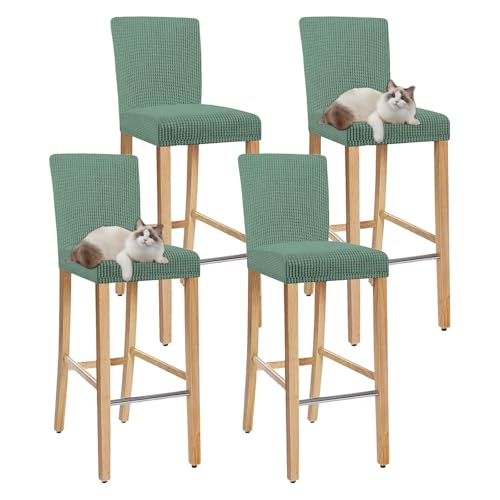 OwkHome Barhocker-Schonbezug-Set Mit Rückenlehne, Quadratische Stuhlbezüge In Thekenhöhe for Esszimmer, Kneipen Und Küche(Green 1,Set of 4) von OwkHome