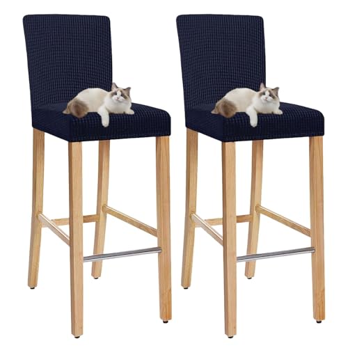 OwkHome Barhocker-Schonbezug-Set Mit Rückenlehne, Quadratische Stuhlbezüge In Thekenhöhe for Esszimmer, Kneipen Und Küche(Navy Blue,Set of 2) von OwkHome