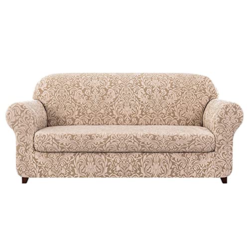 OwkHome Bedruckter Stretch-Sofabezug for Anbausofas Und Zweisitzer, Waschbarer Möbelschutz(Apricot,3 Seater (183-234cm)) von OwkHome
