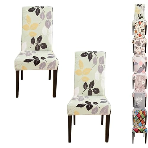 OwkHome Bedrucktes Stretch-Esszimmerstuhl-Schonbezug-Set, Waschbarer, Abnehmbarer Schutz for Küche Und Restaurant(A 2pcs) von OwkHome