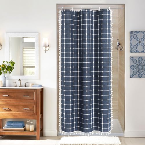 OwkHome Boho Farmhouse Duschvorhang-Set Aus Baumwollleinen for Neutrale Badezimmerdekoration Im Landhausstil, Hellbraun, Taupe, 183 X 183 cm(Navy,36" W x 72" L (Pack of 1)) von OwkHome