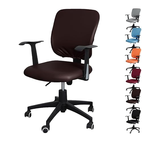 OwkHome Bürostuhl-Bezugsset Aus Geteiltem PU-Leder – Dehnbarer, Wasserabweisender Schonbezug for Drehstühle(Brown 1pcs) von OwkHome
