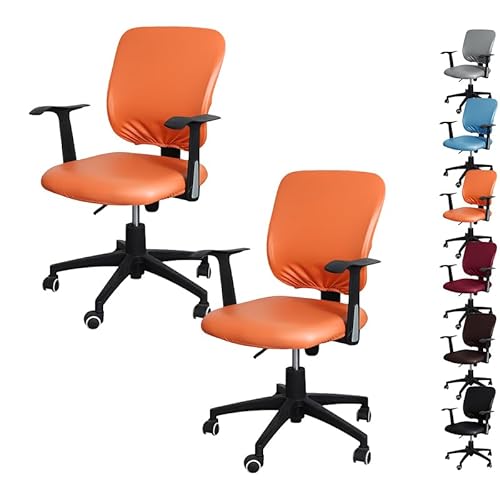OwkHome Bürostuhl-Bezugsset Aus Geteiltem PU-Leder – Dehnbarer, Wasserabweisender Schonbezug for Drehstühle(Orange 2pcs) von OwkHome