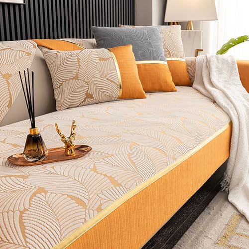 OwkHome Chenille-Jacquard-Sofabezug for L-förmige Sofas, Rutschfester, Waschbarer Möbelschutzbezug(Beige,90 * 120cm/35.4 * 47in) von OwkHome