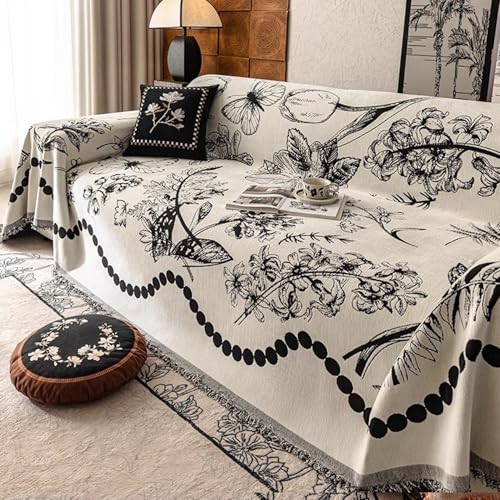 OwkHome Chenille-Sofa-Schonbezug, Waschbar, Langlebig, Möbelschutz Mit Quaste, Mehrzweckdecke(Cream,71 * 165in) von OwkHome