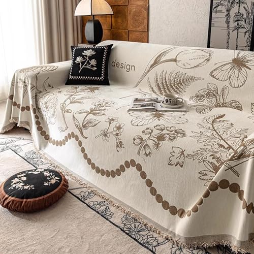OwkHome Chenille-Sofa-Schonbezug, Waschbar, Langlebig, Möbelschutz Mit Quaste, Mehrzweckdecke for Loveseat-Futon(Beige,71 * 59in) von OwkHome