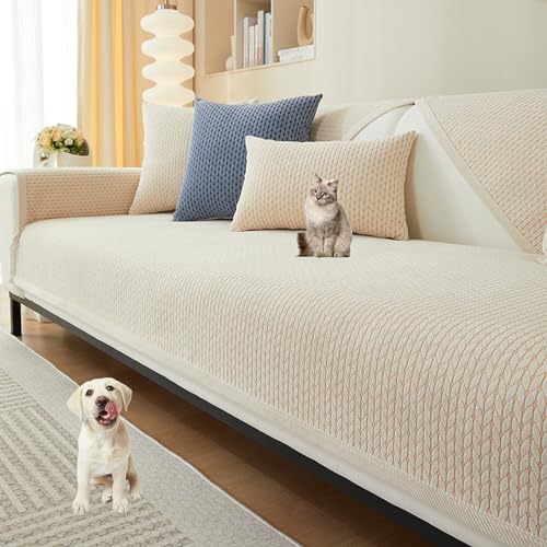 OwkHome Chenille-Sofa-Schonbezug, rutschfest, Waschbar, for L-förmige Sofagarnitur(Beige,90 * 90cm/35.4 * 35.4in) von OwkHome