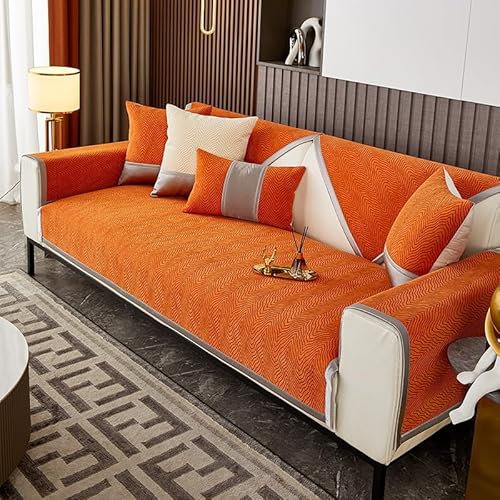 OwkHome Chenille-Sofabezug, Waschbarer, Rutschfester Sofabezug, Weicher, Dicker Möbelschutz(Orange,90 * 120cm/35.4 * 47in) von OwkHome