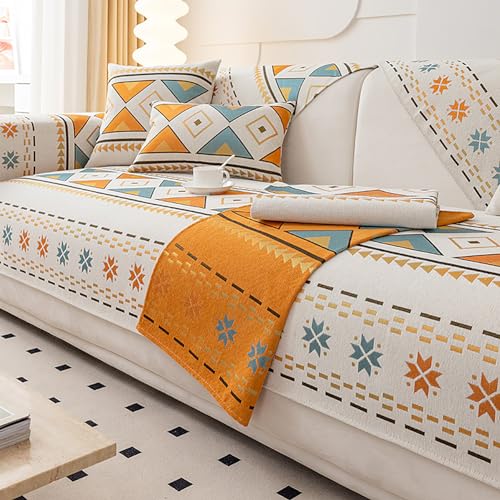OwkHome Chenille-Sofabezug In L-Form, rutschfest, Waschbar, Haustierfreundlich(Beige,90 * 240cm/35.4 * 94in) von OwkHome