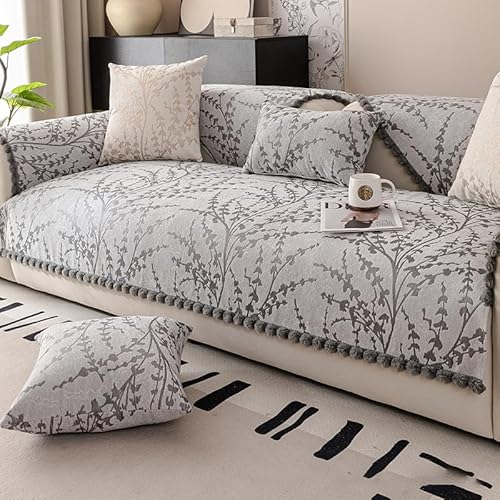 OwkHome Chenille-Sofabezug Mit Fellknäuelspitze for Ecksofas, Rutschfester Schonbezug for Haustiere(Bgray,90 * 160cm/35.4 * 63in) von OwkHome