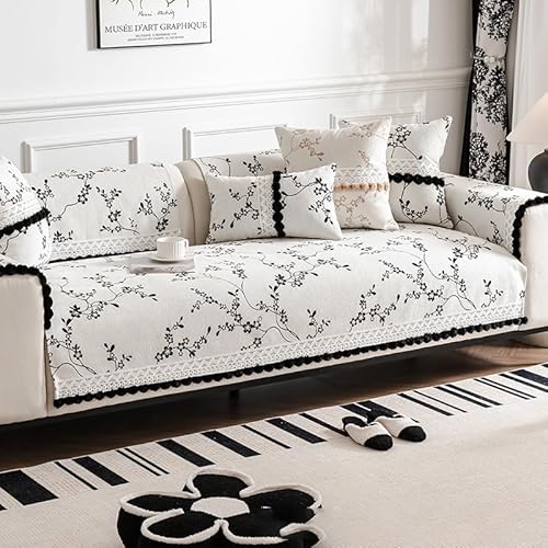 OwkHome Chenille-Sofabezug Mit Fellknäuelspitze for Ecksofas, Rutschfester Schonbezug for Haustiere(Cblack,70 * 240cm/27.6 * 94.5in) von OwkHome
