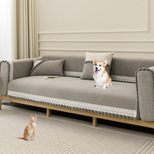 OwkHome Chenille-Sofabezug Mit Rutschfestem Design, Waschbarer Universal-Schonbezug for Anbausofas(Grey,110 * 240cm/43 * 94in) von OwkHome