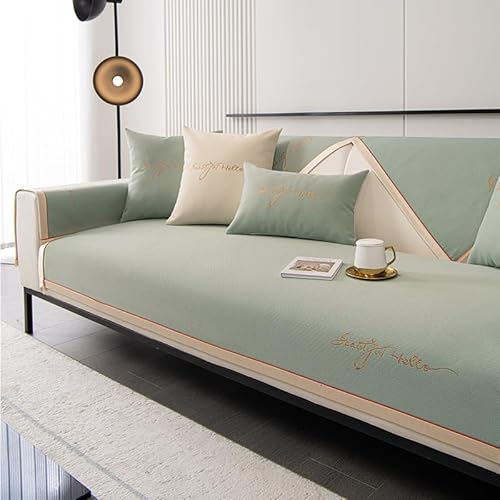 OwkHome Chenille-Sofabezug Mit Rutschfester Rückseite, Waschbarer Schonbezug for Schutz Der Möbel(Green,110 * 210cm/43 * 83in) von OwkHome