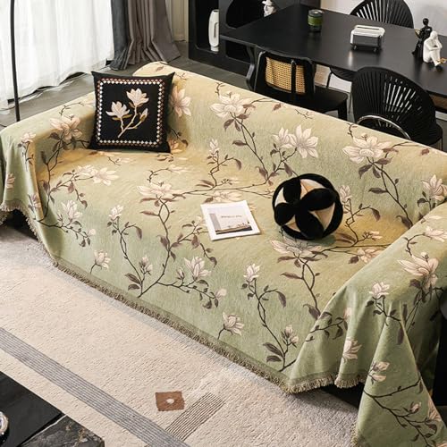 OwkHome Chenille-Sofabezug for 1- Bis 4-Kissen-Couch, Waschbarer, Rutschfester, Haustierfreundlicher Möbelschutz, Dekorativer Sofabezug(Green,180 * 420cm/71 * 165in) von OwkHome