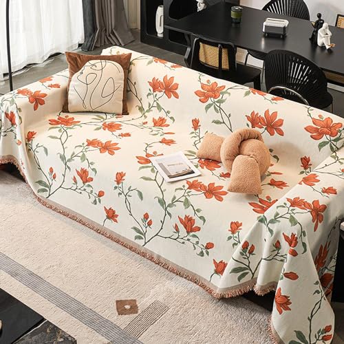 OwkHome Chenille-Sofabezug for 1- Bis 4-Kissen-Couch, Waschbarer, Rutschfester, Haustierfreundlicher Möbelschutz, Dekorativer Sofabezug(Orange,180 * 380cm/71 * 149in) von OwkHome