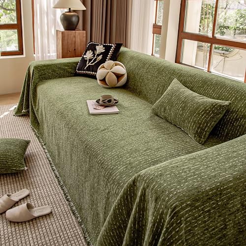 OwkHome Chenille-Sofabezug for 3-Sitzer-Couches, Waschbarer Möbelschutz for Alle Jahreszeiten(Green,180 * 130CM) von OwkHome