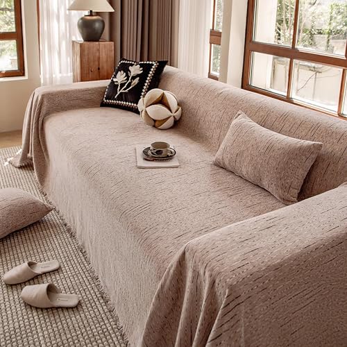 OwkHome Chenille-Sofabezug for 3-Sitzer-Couches, Waschbarer Möbelschutz for Alle Jahreszeiten(Khaki,180 * 130CM) von OwkHome