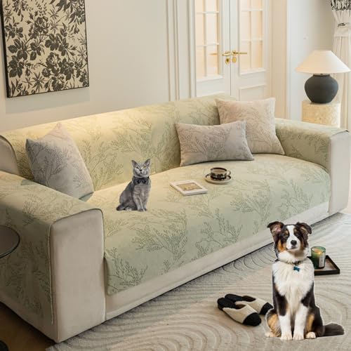 OwkHome Chenille-Sofabezug for Anbausofas – Rutschfester, Waschbarer Möbelschutz(Green,70 * 150cm/27.6 * 59in) von OwkHome