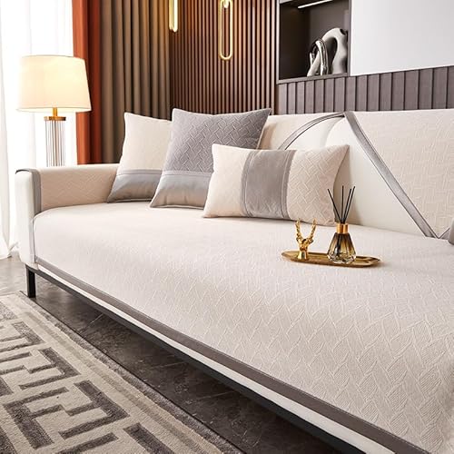 OwkHome Chenille-Sofabezug for Ecksofas Mit Rutschfestem Design, Haustierschutzbezug for L-förmige U-förmige Möbel(Beige,110 * 160cm/43.3 * 63in) von OwkHome