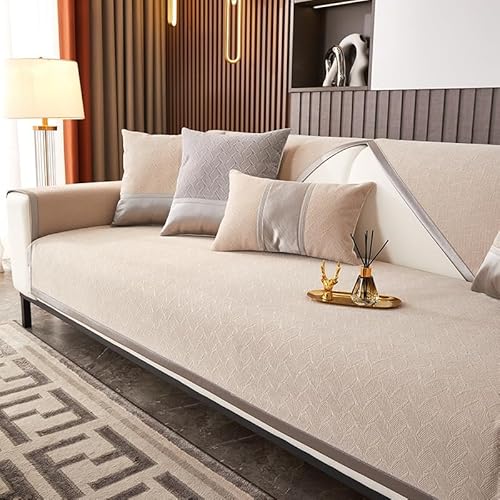 OwkHome Chenille-Sofabezug for Ecksofas Mit Rutschfestem Design, Haustierschutzbezug for L-förmige U-förmige Möbel(Khaki,70 * 90cm/27.6 * 35.4in) von OwkHome