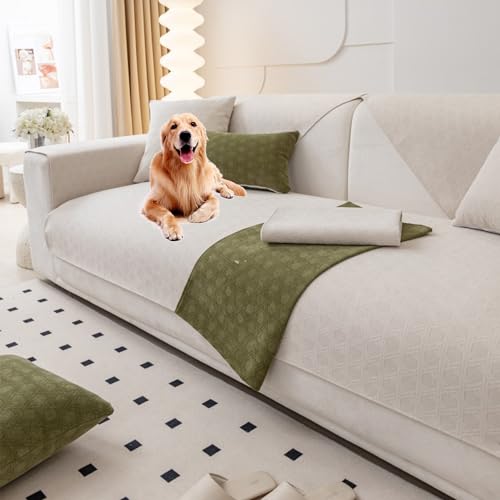 OwkHome Chenille-Sofabezug for L-förmige Sofas, Waschbarer, Rutschfester Möbelschutz(Beige,110 * 160cm/43 * 63in) von OwkHome