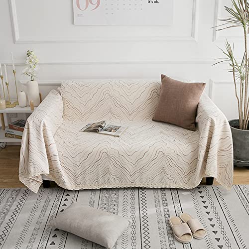 OwkHome Chenille-Sofabezug mit Spitzenbesatz, wendbarer Möbelschutzbezug for Couch, Stuhl und Bett, universelle Passform(Creamy-White,X-Large Size(71' X110')) von OwkHome