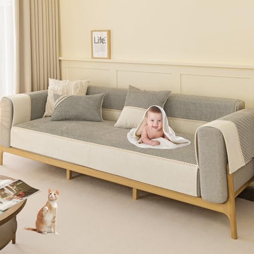 OwkHome Cord Patchwork L-Form Sofabezug Rutschfester Waschbarer Schonbezug for Haustiere(Black,90 * 90cm/35.4 * 35.4in) von OwkHome