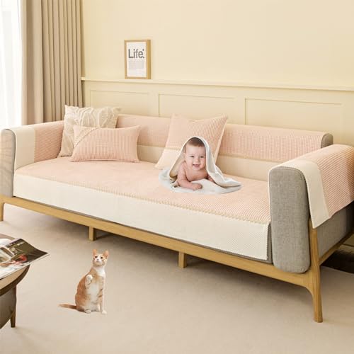 OwkHome Cord Patchwork Sectional Sofa Cover Rutschfester Waschbarer Schonbezug for Haustiere(Pink,90 * 210cm/35.4 * 83in) von OwkHome