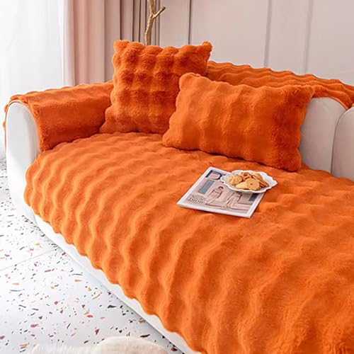 OwkHome Cord-Sofa-Schonbezug for 1-3-Sitzer-Couches, Verdickter, Rutschfester, Waschbarer, Haustierfreundlicher Schutz(Orange,90 * 90cm/35.4 * 35.4in) von OwkHome