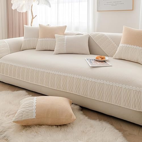 OwkHome Cord-Sofabezug In L-Form, Patchwork, rutschfest, Haustierbeständig, Möbelschutz(Beige,90 * 90cm/35.4 * 35.4in) von OwkHome