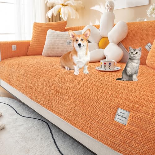 OwkHome Cord-Sofabezug for Eckcouch, Weicher Schonbezug for 2 3 4 Kissen, L-förmiger Möbelschutz(Orange,70 * 180cm/27.6 * 71in) von OwkHome