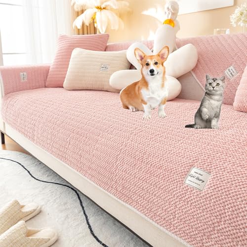 OwkHome Cord-Sofabezug for Eckcouch, Weicher Schonbezug for 2 3 4 Kissen, L-förmiger Möbelschutz(Pink,70 * 120cm/27.6 * 47in) von OwkHome