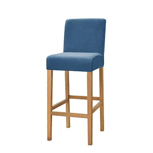OwkHome Dehnbare Barhocker-Schonbezüge Aus Samt Mit Rückenlehne, 2er-Pack for Stühle In Thekenhöhe(Blue) von OwkHome