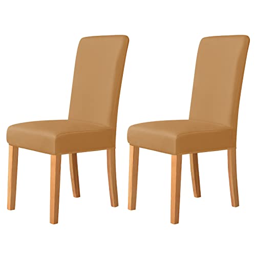 OwkHome Dehnbare Jacquard-Stuhlhussen for Esszimmerstühle, 2er-Pack – Universell Passende Schonbezüge for Küche Und Restaurant(Camel) von OwkHome