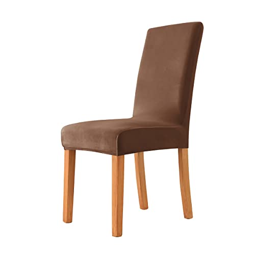 OwkHome Dehnbare Stuhlhussen aus Samt for Esszimmerstühle, 2er-Set, armloses Design for Schutz von Küche und Esszimmer(Brown,8 Pieces) von OwkHome
