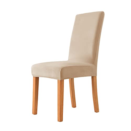 OwkHome Dehnbare Stuhlhussen aus Samt for Esszimmerstühle, 2er-Set, armloses Design for Schutz von Küche und Esszimmer(Khaki,2 Pieces) von OwkHome