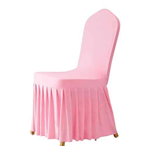 OwkHome Dehnbare Stuhlhussen for Bankette Mit Rock – Einfarbiges Set Mit Eventhussen(Light Pink,50PCS) von OwkHome