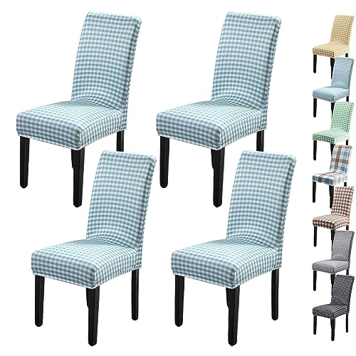OwkHome Dehnbares Kariertes Stuhlhussen-Set for Esszimmerstühle Mit Reißverschlussschutz, Moderner, Eleganter Bezug for Den Einsatz Im Heimrestaurant(Blue 4pcs) von OwkHome