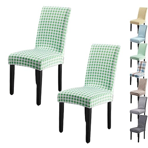 OwkHome Dehnbares Kariertes Stuhlhussen-Set for Esszimmerstühle Mit Reißverschlussschutz, Moderner, Eleganter Bezug for Den Einsatz Im Heimrestaurant(Green 2pcs) von OwkHome